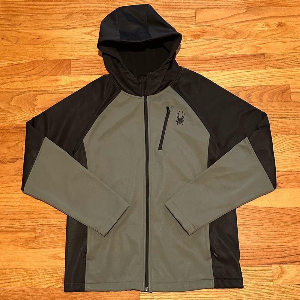 Spyder Green Black zip up Mendoza soft shell hooded jacket